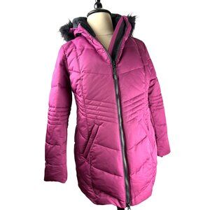 Arctic Expedition Women's Fuchsia Quilted Puffer Coat W/ Faux Fur Hood Size M